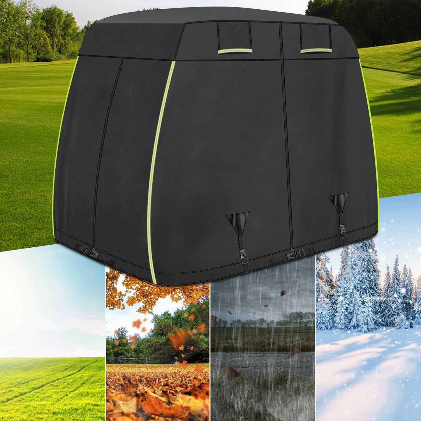 Golf Cart Cover 4 Passenger for EZGO, Club Car, Yamaha, iCON Golf Cart, 600d Oxford with Reflective Strips Golf Cart Covers, Rainproof Windproof, Dustproof Golf Cart Cover 2/4 Passenger 600D Black