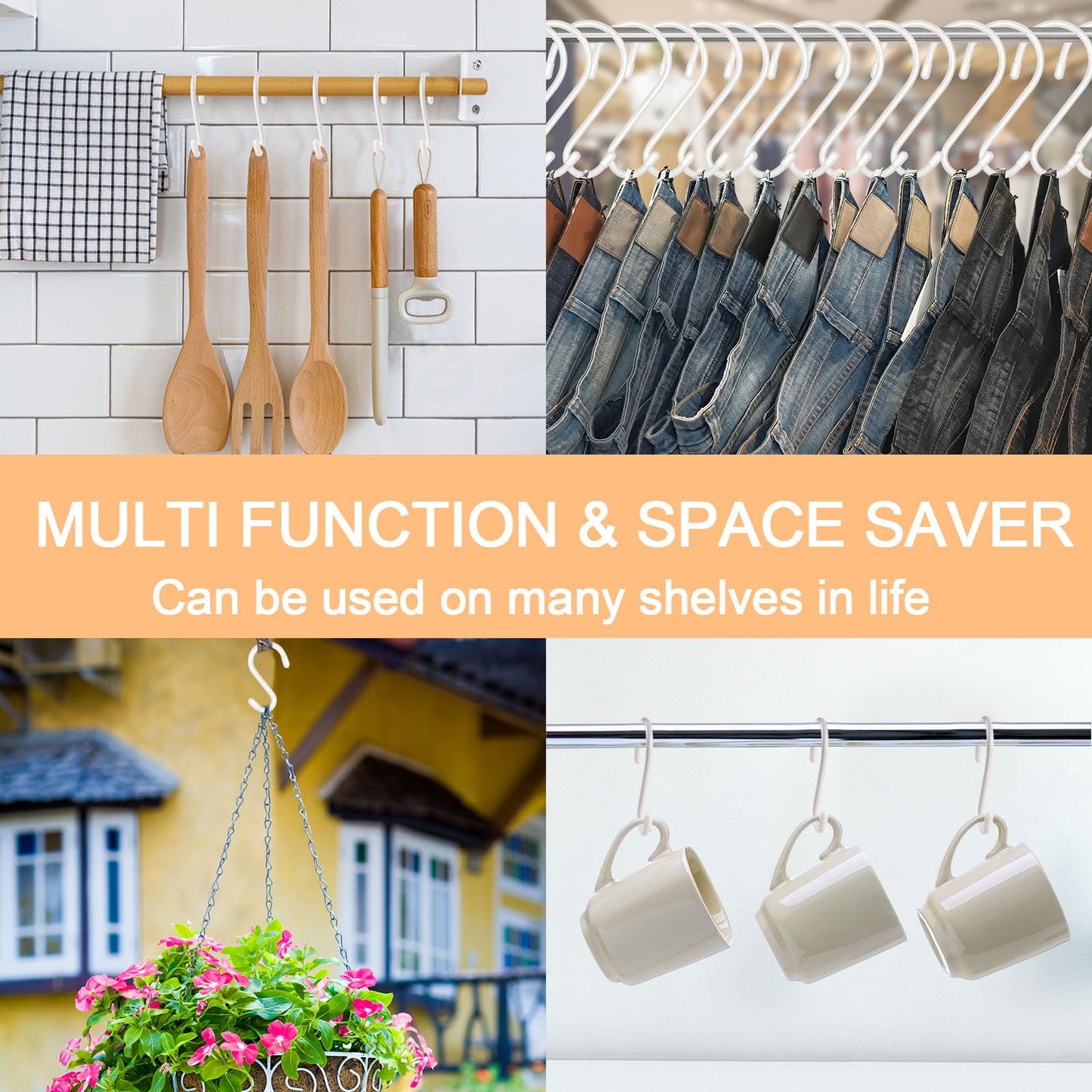 DINGEE 12 Pack 6 Inch S Hooks,Large S Hook Vinyl Coated Heavy Duty S Hook for Hanging, Non Slip S Hanger Closet Hooks, Steel Metal White Rubber S Hooks for Hanging Plants,Clothes,Jeans,Pot Pan Garden