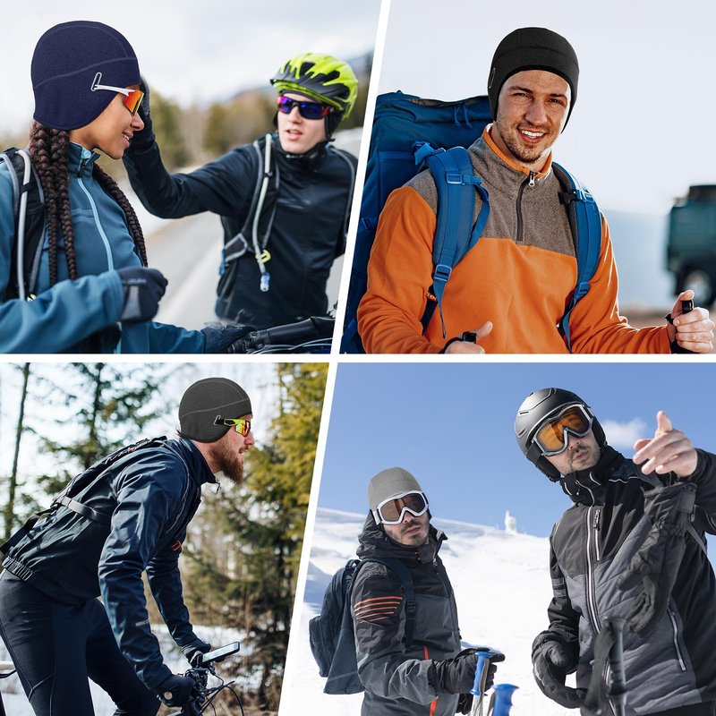 JenPen 4 Pack Winter Skull Caps Helmet Liner with Glasses Holes for Men Women, Warm Cycling Helmet Liner, Thermal Hat Beanie (Black, Dark Gray, Navy Blue, Light Gray)