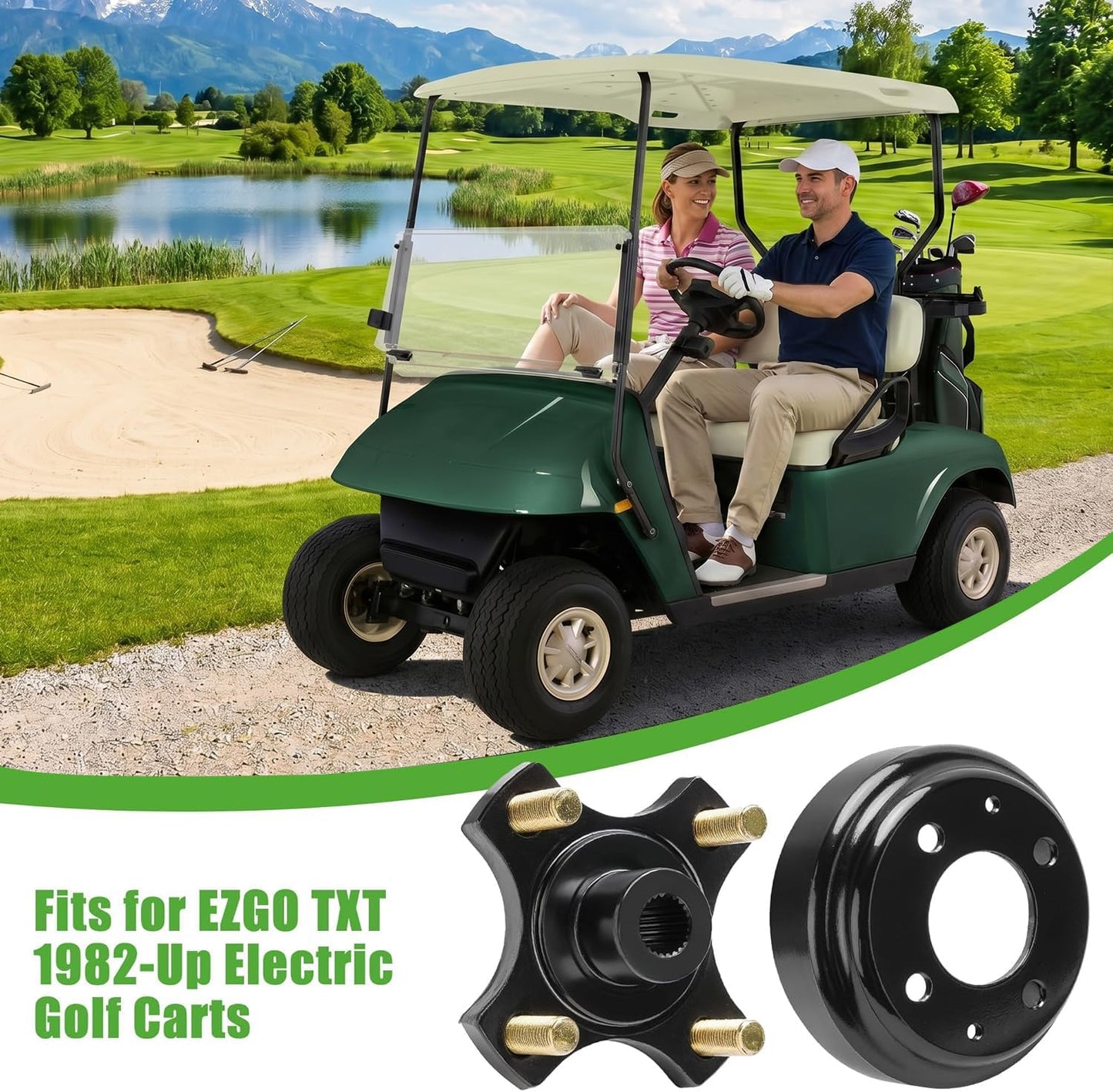 10L0L Golf Cart Split Brake Drum and Rear Wheel Hub Assembly for EZGO TXT Electric Golf Carts 1982-Up - Heavy Duty, Replace OEM 19186-G1, 615604, 604112