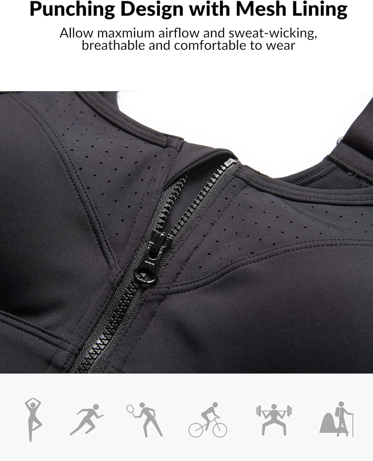 Yvette Adjustable Sports Bra - High Impact Zip Front Design | Plus Size Wireless for Running & Workouts