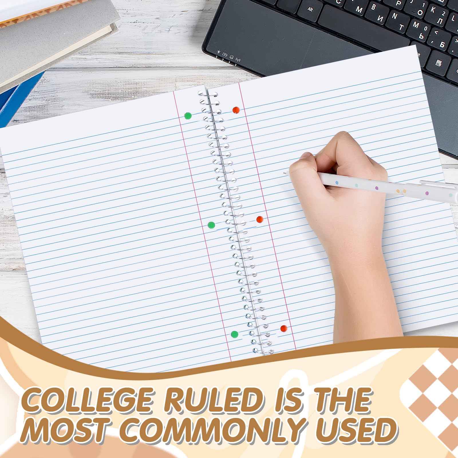 Fulmoon 10 Pcs 5 Subject Notebook Spiral Notebooks for School Office Hardcover Spiral Lined Notebook for Work, 240 Pages/ 120 Sheets, 8 x 10-1/2", 3 Hole Punched, 4 Removable Dividers (9/32 inch)