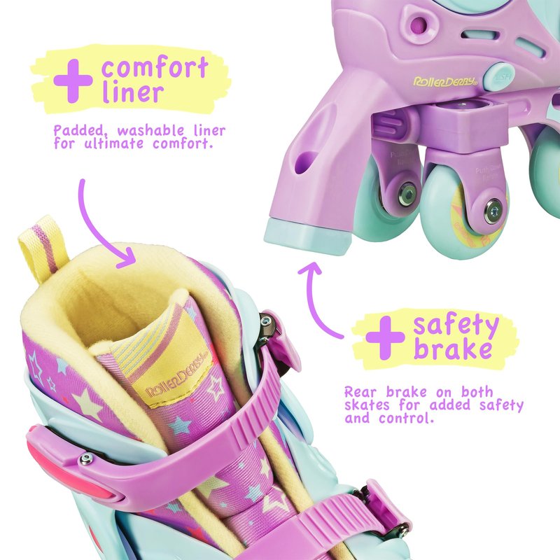 Roller Derby Switch Skates for Beginners, 2 in 1 Adjustable Skates Convert from Learn Mode to Inline Skates for Toddlers, Kids