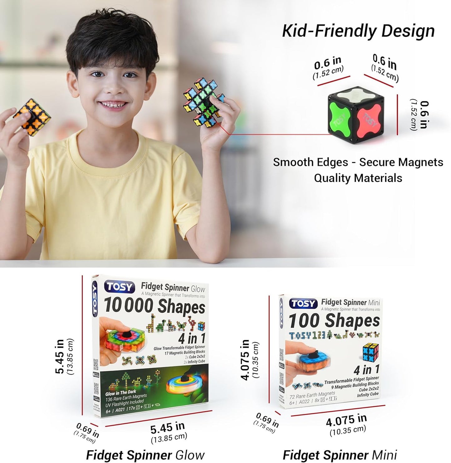 TOSY Magnet Fidget Spinner - Glow In The Dark 3-in-1 Transformable Toy | Infinity Cube & Puzzle for Kids & Adults