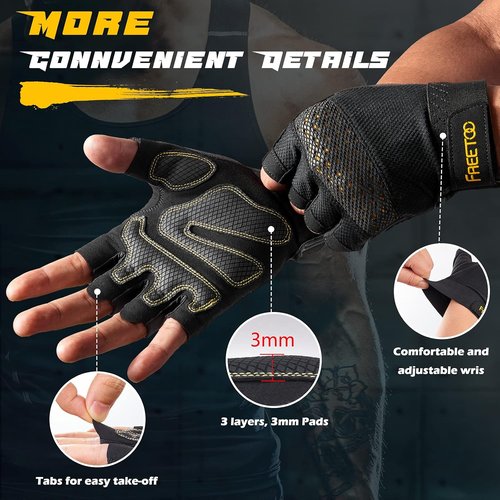 FREETOO Workout Gloves - Weight Lifting Gloves with Full Palm Protection & Ultra Ventilation | Cushion Pads & Silicone Grip