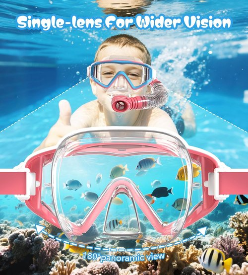 Aegend Snorkeling Gear - Panoramic Snorkel Mask with Top Dry Valve | Anti-Leak, Anti-Fog & Mesh Bag