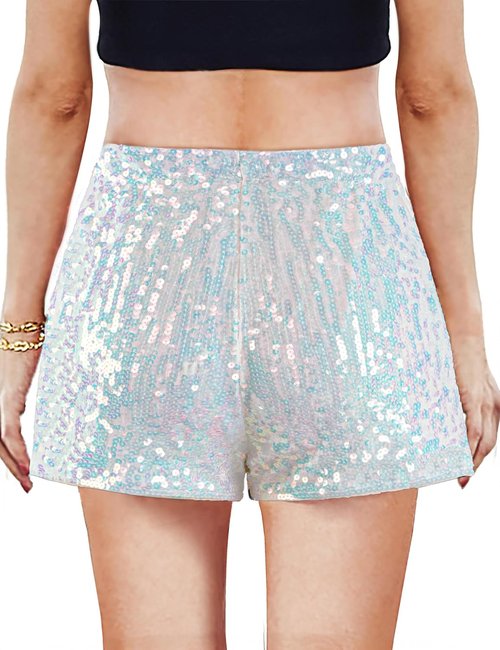 MANER Women's High Waisted Sequin Shorts - Sparkly Stretchy Night Out Party Wear