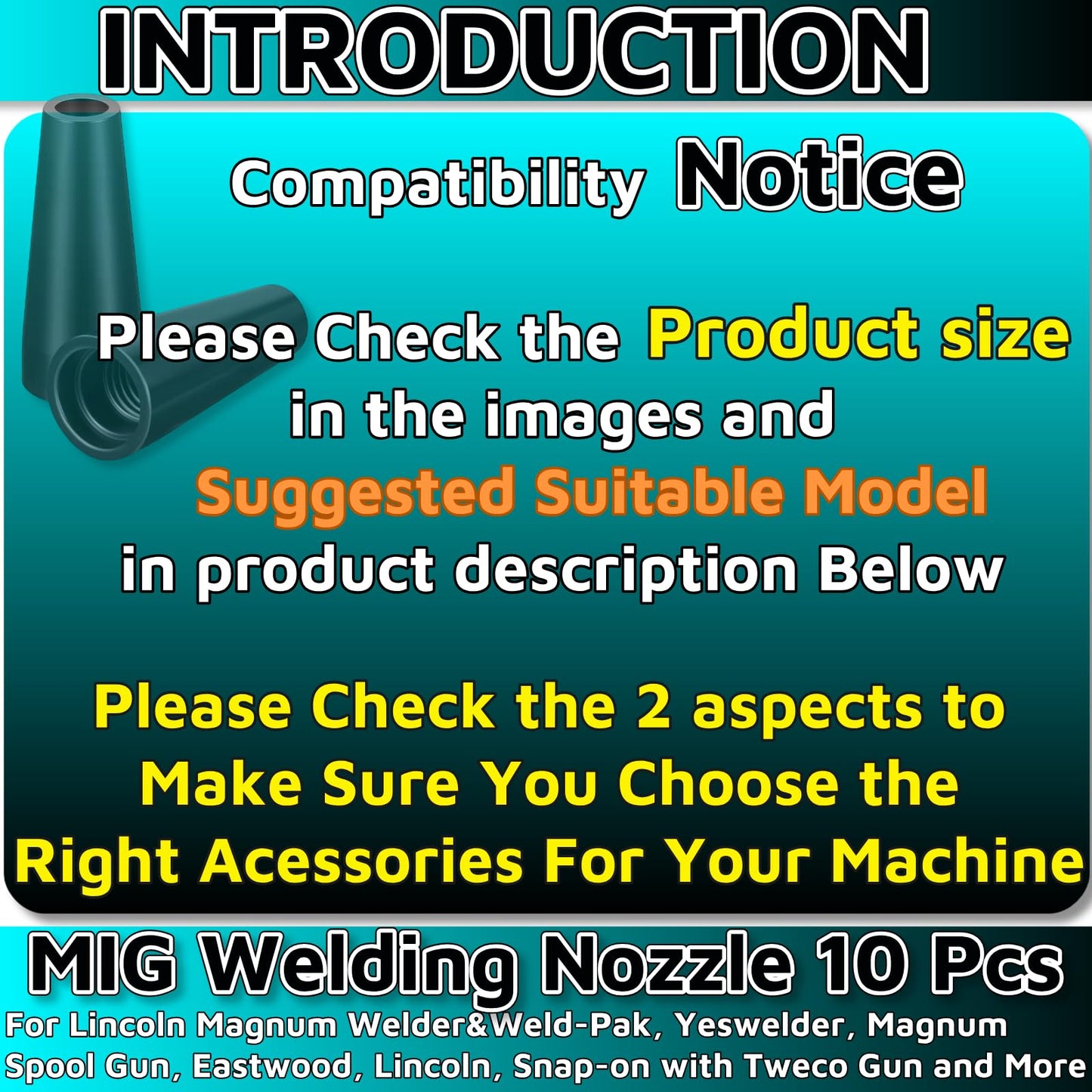 10pcs MIG Welding Flux Core Gasless Nozzle，Welding Tools MIG Welding Accessories Set MIG Welding Nozzle MIG Welder S7 Accessories for Lincoln Forney Chicago Electric Clarke Welder And More