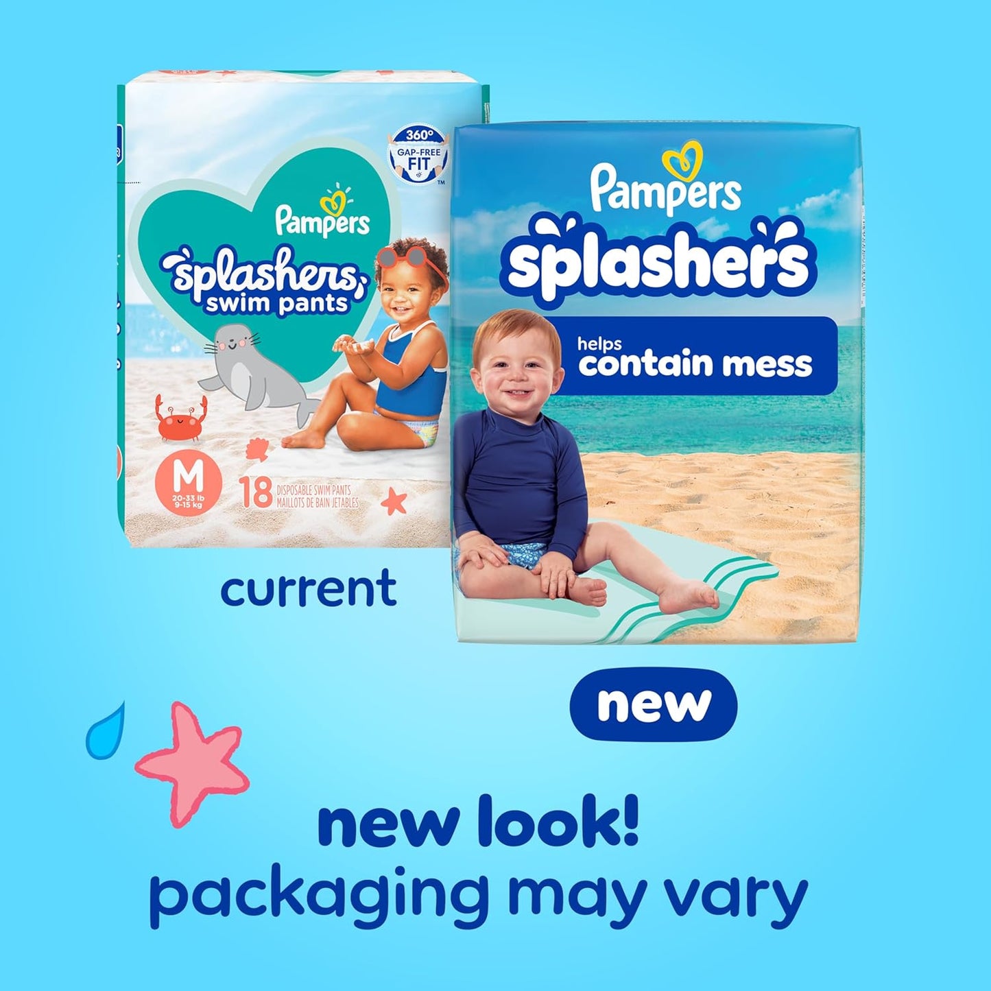 Pampers Swim Diapers - Splashers - Gap-Free Disposable Baby Swimming Pants, Size 2-3, 20 Count
