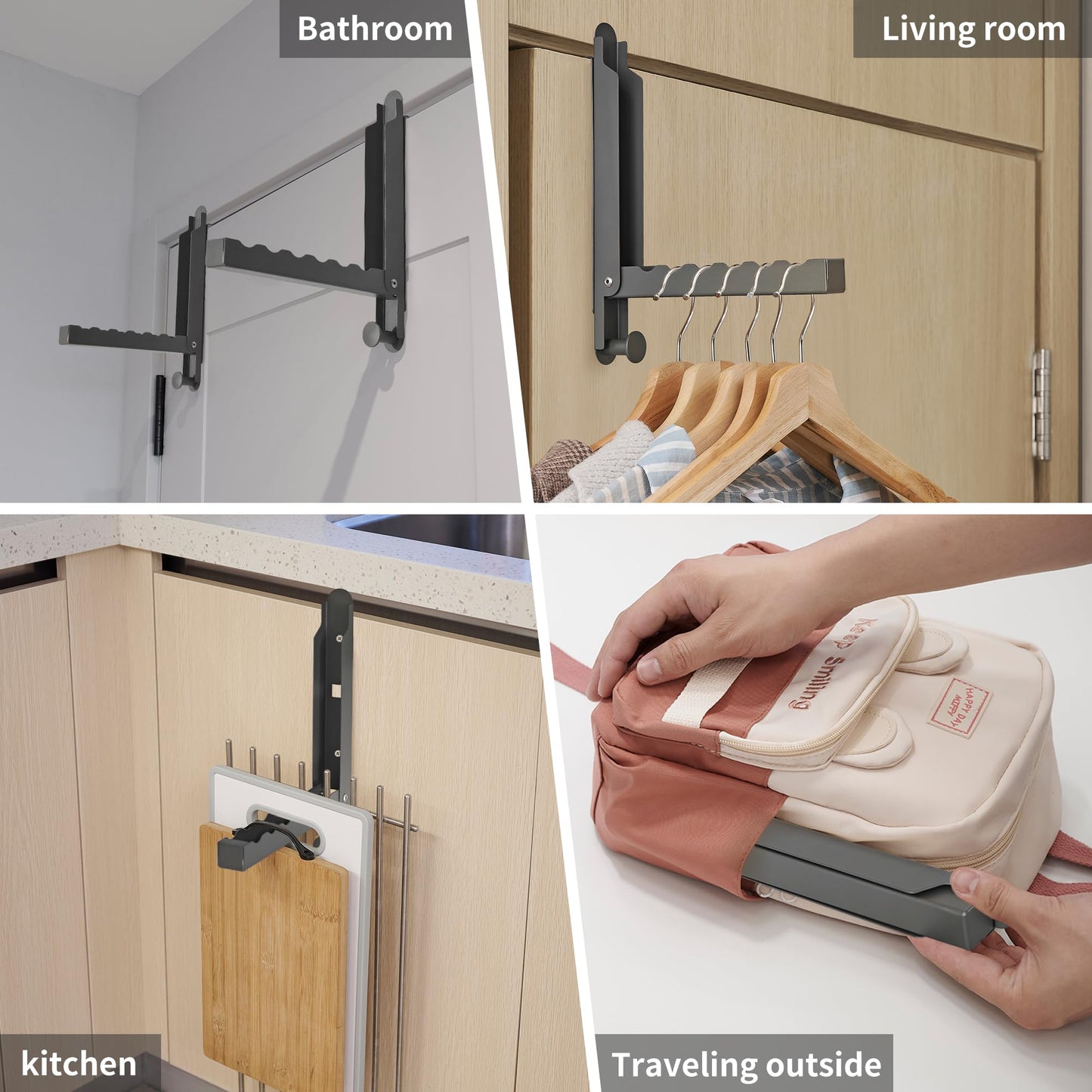 Over The Door Hooks Hanger Fit Door up to 1 3/8" Optimal 1pc,Space Saving Hanging Storage Hanger,Folding Over The Door Organizer Rack for Clothes, Towels for Bedroom Bathroom(Space Grey, 1 Pack)