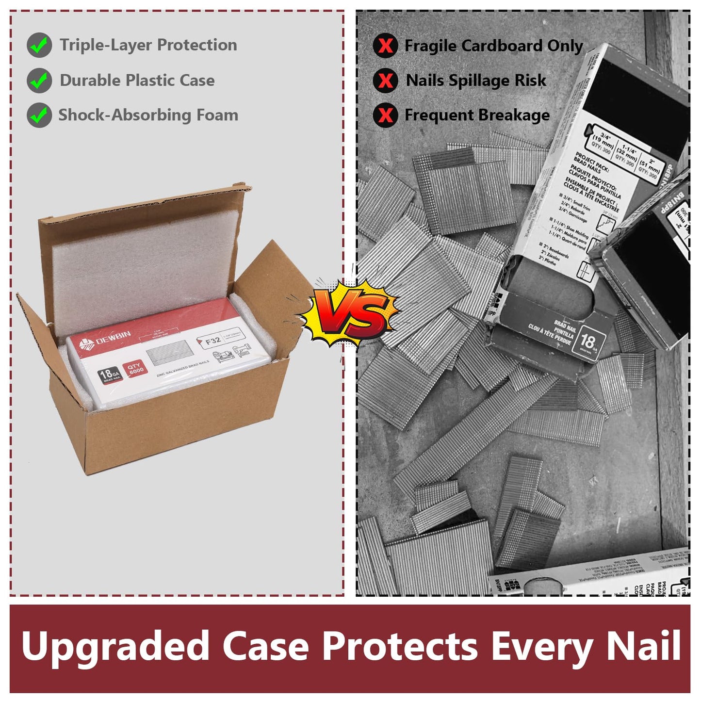 DEWBIN 18 Gauge Brad Nails, 6000 Counts 1-1/4-inch 18 GA Brad Nails, Galvanized Nails for Nail Gun, Finishing Nail Gun Nails for Pneumatic, Electric Brad Nailer Gun