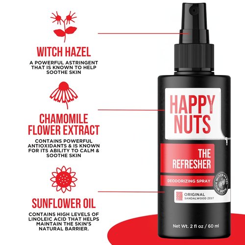 Happy Nuts The Refresher Men's Ball Deodorant Spray - Cooling & Toning Formula for Freshness - Ideal for Post-Trimming & Shaving - 1 Pack