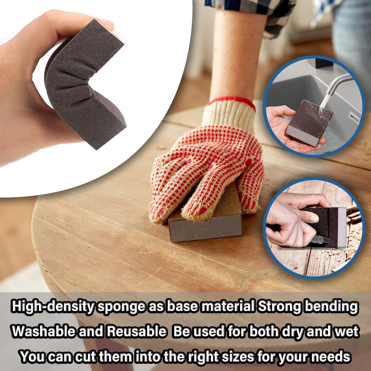 ALLECIN Sanding Sponge 60 80 100 120 150 180 220 Grit Reusable and Washable Wet Dry Sand Block Coarse Medium Fine Sandpaper Blocks for Wood Drywall Metal Crafts (Pack of 7 Pcs)