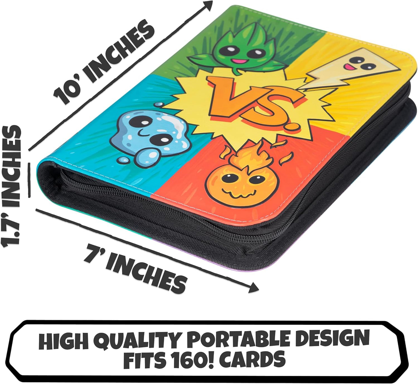 Skiennix 3D Card Binder for Pokémon - Stylish PU Leather Design with Zipper | Holds 160 Cards in 4 Pocket Pages
