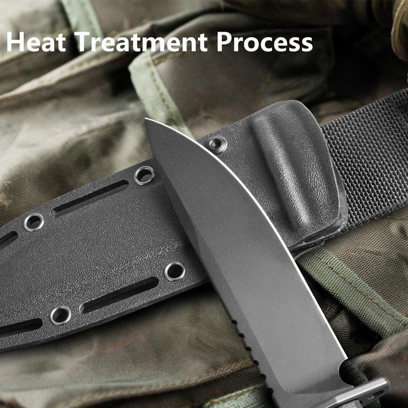 0006 Fixed Blade Knife with Kydex Sheath, 5.9 inch CPM 3V Drop Point Blade with Black G10 Handle, Full Tang Fixed Blade Survival Hunting Knife, for Outdoor, Camping and Hunting