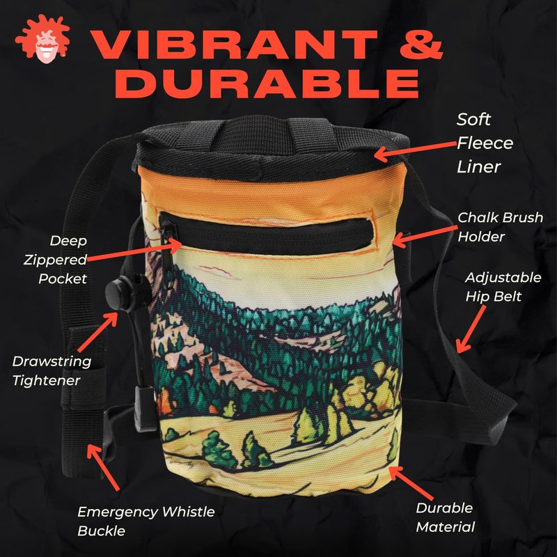 GNARLY DOOD Flat Irons Rock Climbing Chalk Bag | for Outdoor, Gym, & Bouldering | Adjustable Waist Belt, Durable Drawstring Closure, & Zippered Pocket