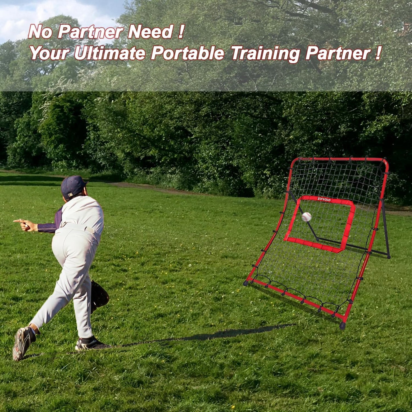 Zonlolo Baseball Pitchback Net - Rebounder Trainer for Solo Catch Practice | Adjustable Angles