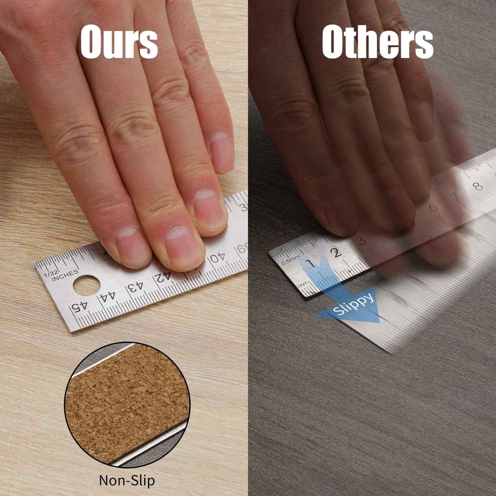 Metal Ruler with Cork Backing, 18 Inch Stainless Steel Rulers 18 Inch Metal Ruler 2 Pack - Imperial and Metric - Non-Slip Prevent Ink Leakage - for School Office Engineering Tools