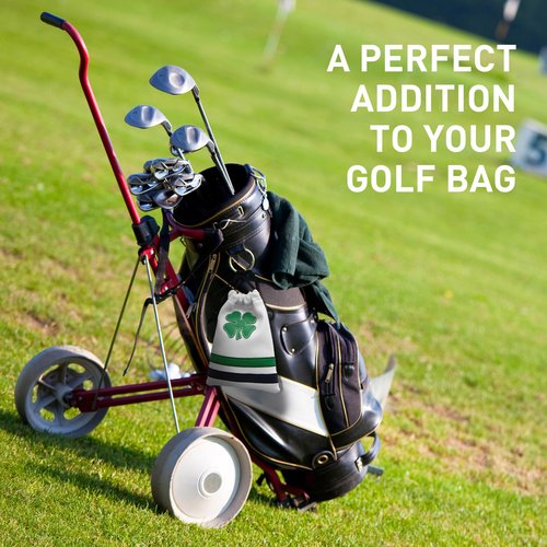 FINGER TEN Golf Valuables Pouch Ball and Tee Bag with Drawstrings for Men Women Leather Pack, Golf Bag Accessories Gift Ideas (Clover)