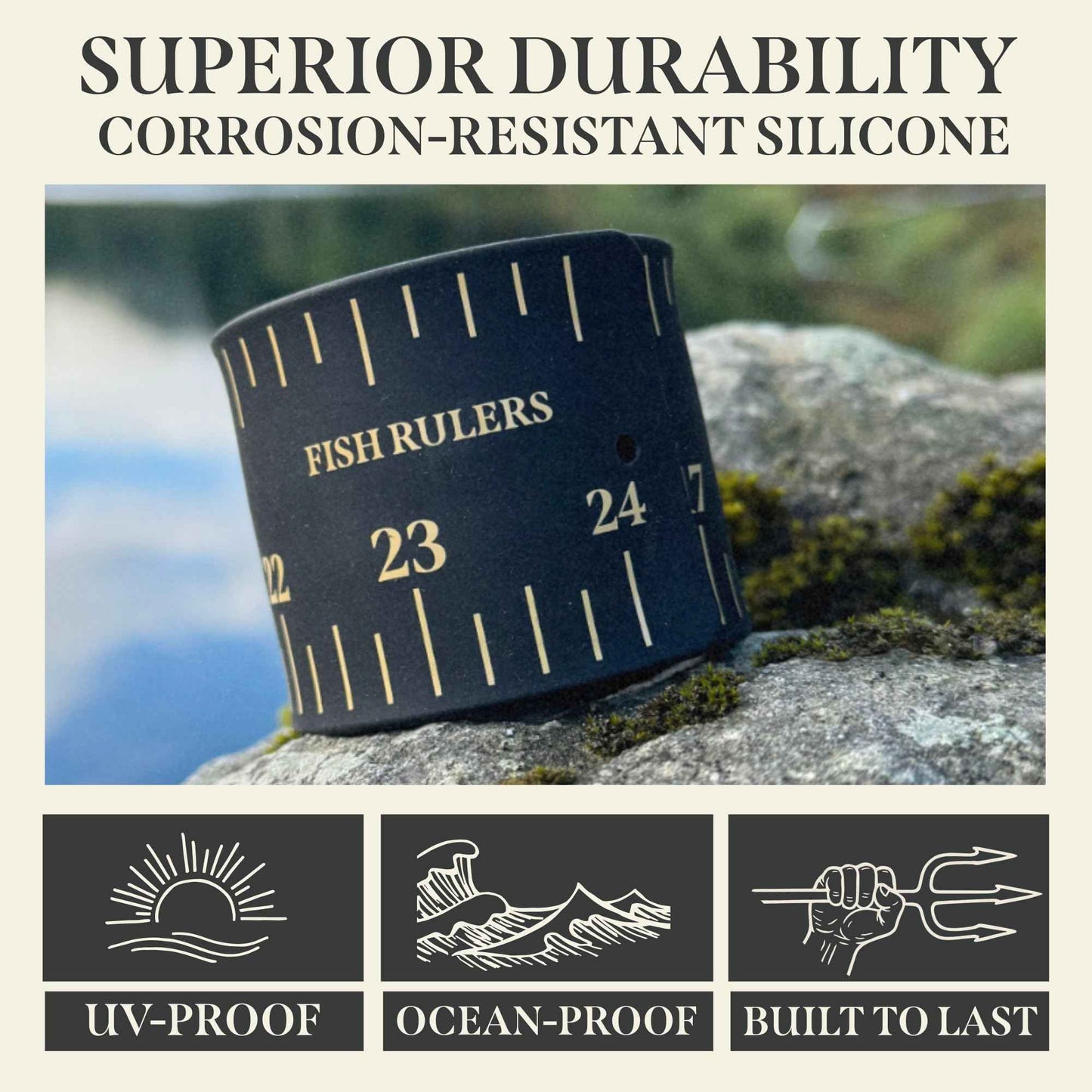 Fish Rulers Roll-up & Slap-on Premium Fishing Tape Measure - Easy-to-Read Catch and Release Fish Measuring Device for Boat & Kayak Accessories - Compact & Extendable Fish Ruler (Gold - 24" Inches)