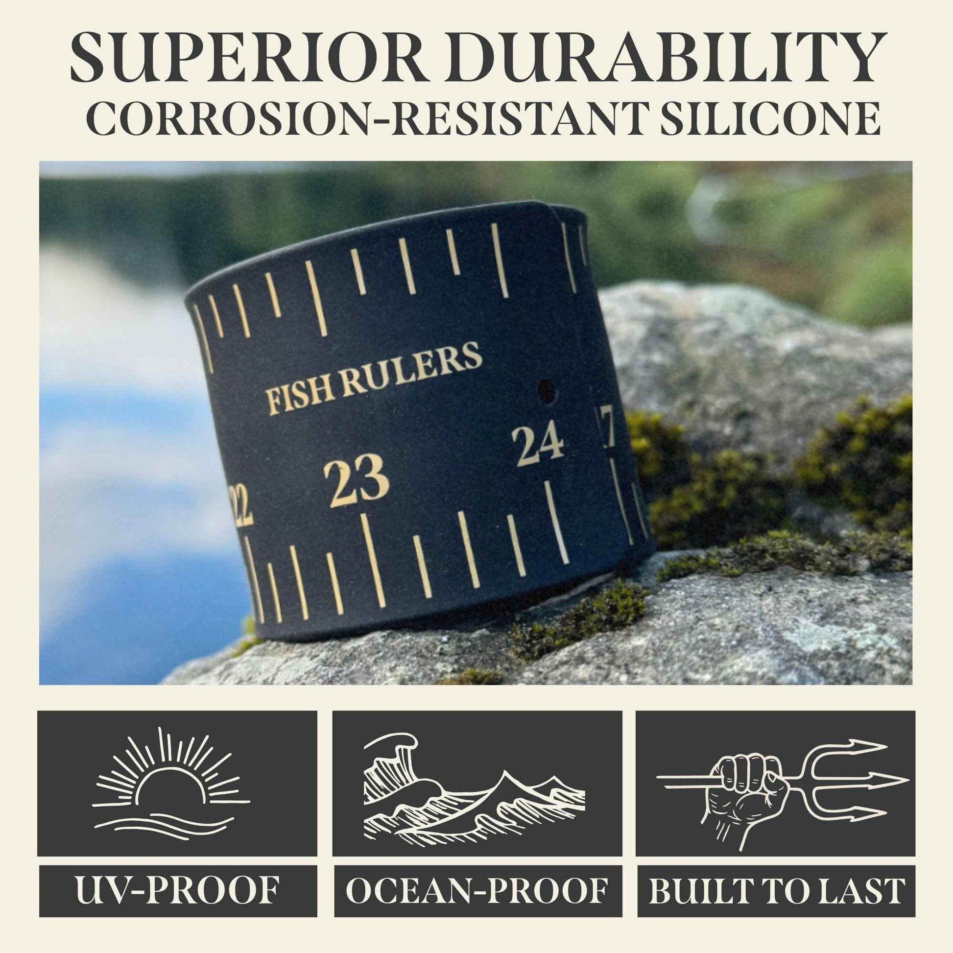 Fish Rulers Roll-up & Slap-on Premium Fishing Tape Measure - Easy-to-Read Catch and Release Fish Measuring Device for Boat & Kayak Accessories - Compact & Extendable Fish Ruler (Gold - 24" Inches)