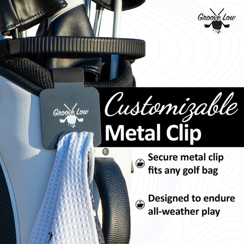 Groove Low Golf Towel with Magnet, Metal Clip and Brush - 40" L x 16.9" W, Extra Large Microfiber Magnetic Towel for Golf Bags, Brush to Keep Your Gear Clean, Army