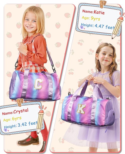 Girly Girl Stuff | Personalized Girl Gym Bag with Shoe Compartment & Makeup Pouch - Ideal Easter Gift for Kids Ages 5-10 (Letter N)