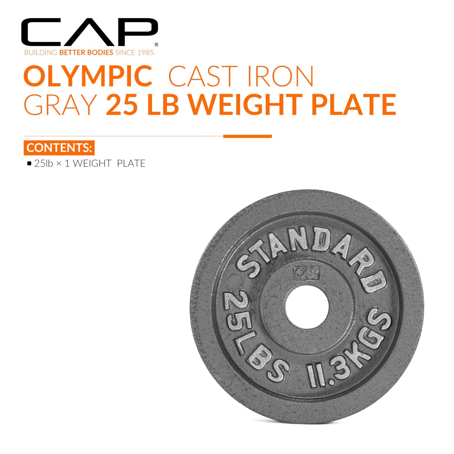 CAP Barbell Olympic 2-Inch Weight Plate, Gray, 25 LBS
