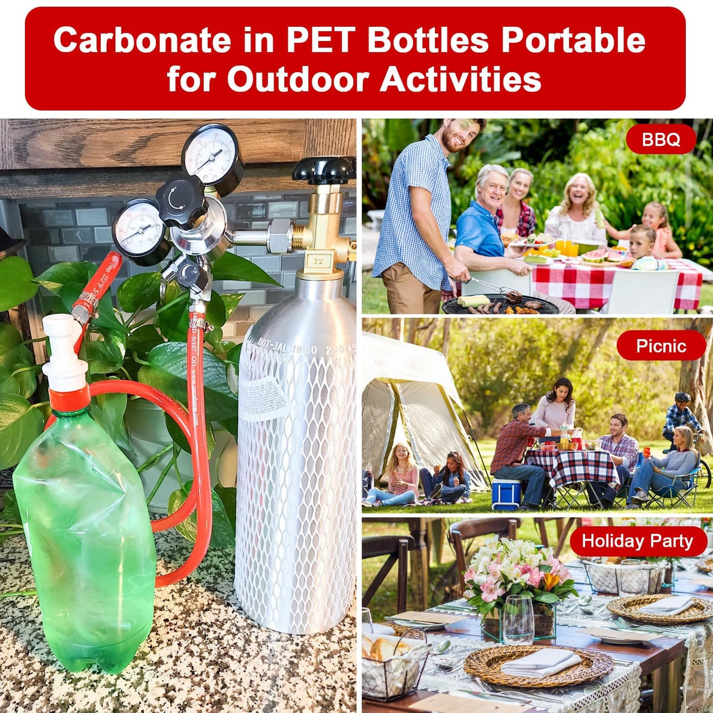 Dbgogo Carbonation Cap, 3 Pack Plastic Carbonator Cap 5/16” Barb Ball Lock Counter Pressure Bottle Filling Cap Forced Carbonation PET Bottle Filling CO2 Coupling Cap for Soda Beer with Extra 9 O-Rings