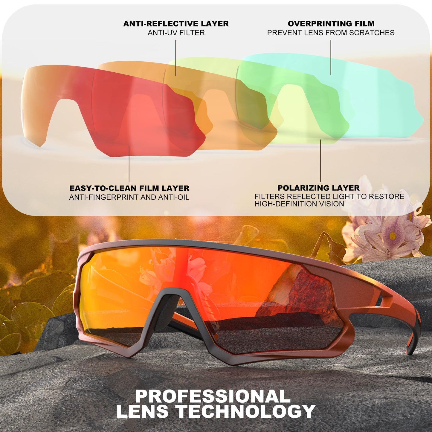 YOZISS Cycling Glasses for Men Women,Polarized Sunglasses UV400 Protection Goggles Wrap Around Sports Sunglasses for Cycling Running Fishing Driving Glof with Case