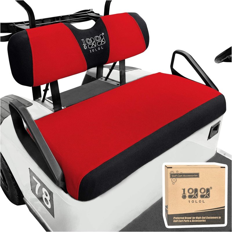 10L0L Golf Cart Seat Covers for EZGO TXT RXV & Club Car DS 2000-up, Breathable Air Mesh Fabric Washable - Red Black