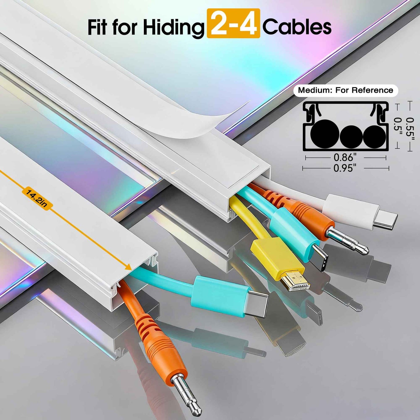 212.6in Cord Covers for 2-3 Wires on Wall, TV Cord Hider Wall, Paintable Cable Hider Raceway, Easier Set-up Wire Hider Wire Covers for Cords on Wall, Self-Adhesive Cable Cover, W0.95 H0.55in, White