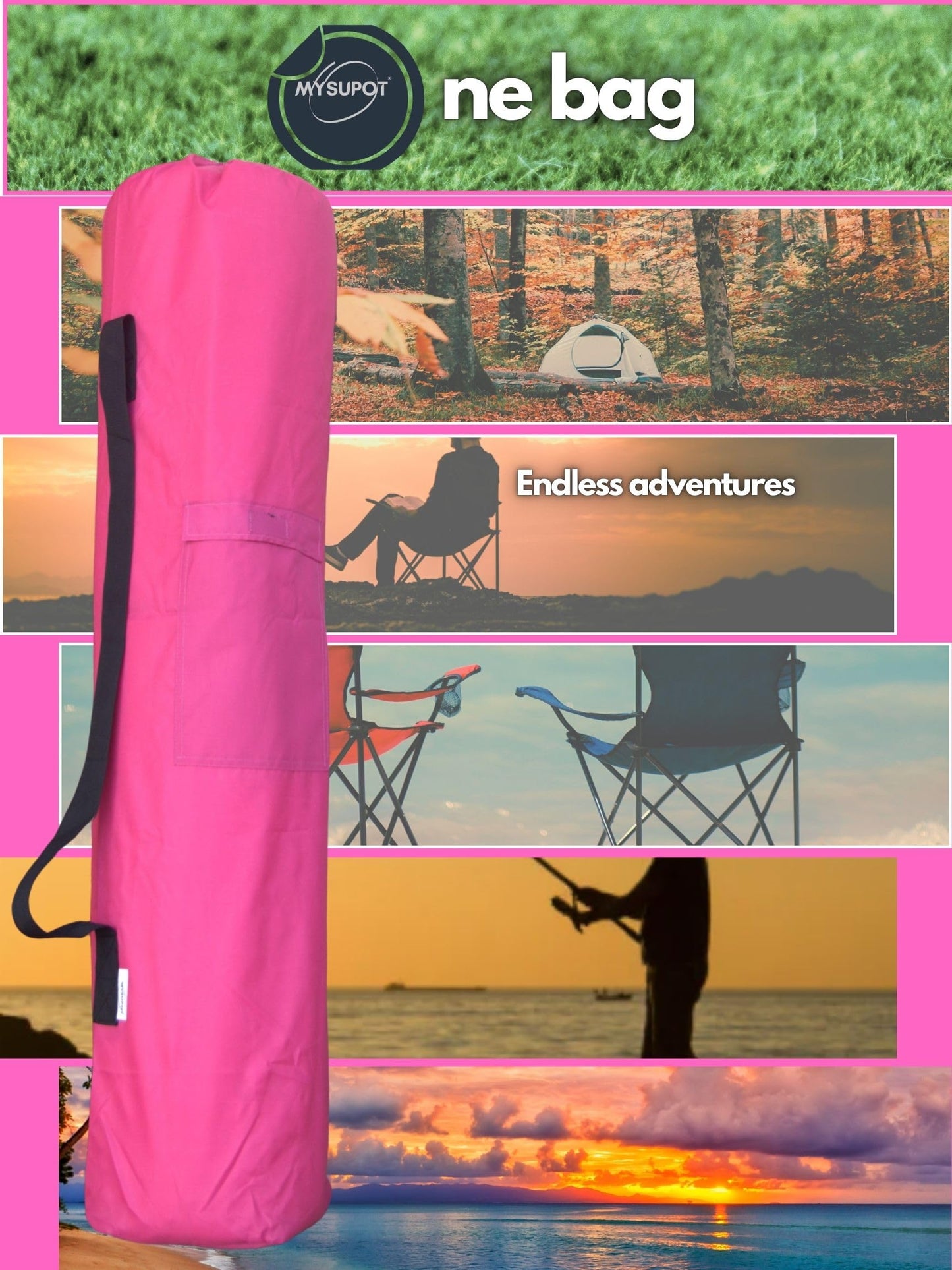MYSUPOT 40"x7"x7" (Pink, M) Replacement Bag for Folding Camping Chair, Camp Chairs, Hammock, Yoga Mat, Beach Chair, Umbrella, Tent Bag 420D Oxford Polyester Fabric w/Side Pockets