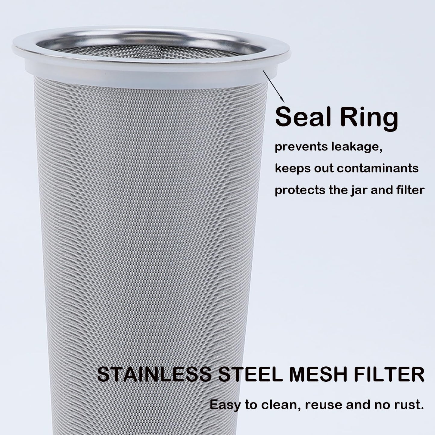 Fermus Cold Brew Coffee Filter for 64oz / 2Quart Wide Mouth Mason Jar Infuser 304 Stainless Steel Strainer with Seal Ring Design for Grounds Tea Fruit Coffee Filter