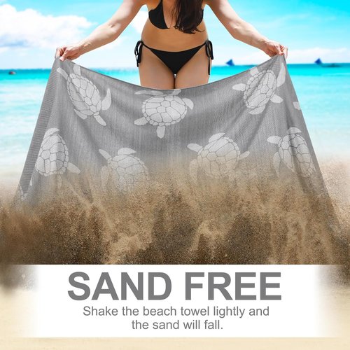Genovega Oversized Cotton Beach Towels - Lightweight Quick-Dry Sandless Pool Towel | 72"x36" Grey Turtle