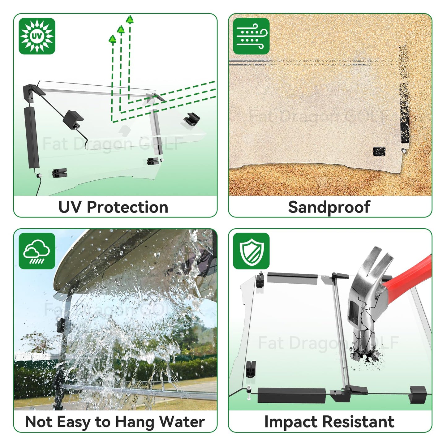 Panglong EZGO TXT Golf Cart Windshield-Fold Down Windshield Anti-Impact Resistant, EZGO Windshield with Windshield Clips and Screws, Fit 1995-2013 EZGO TXT, DCS, PDS Golf Cart
