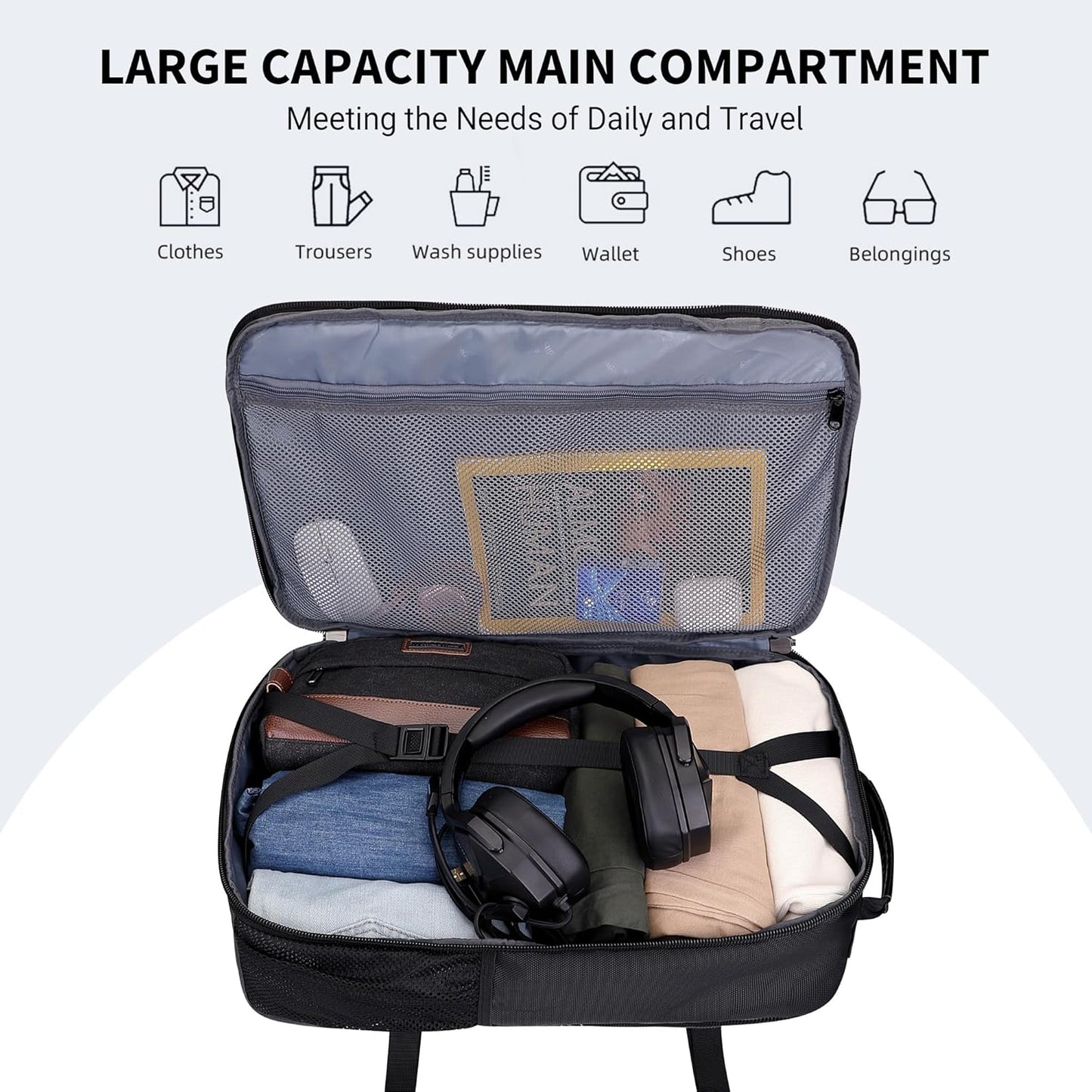 WITZMAN 45L Convertible Travel Backpack - Large 3-in-1 Design for 17-Inch Laptops | Airline Approved (B688 Black)