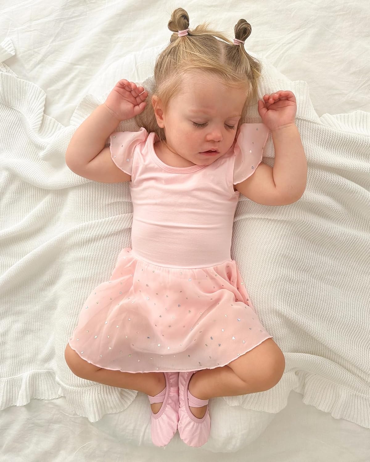 Stelle Ballet Leotard for Girls - Pink Ruffle Sleeve Dance Outfit | Toddler Size