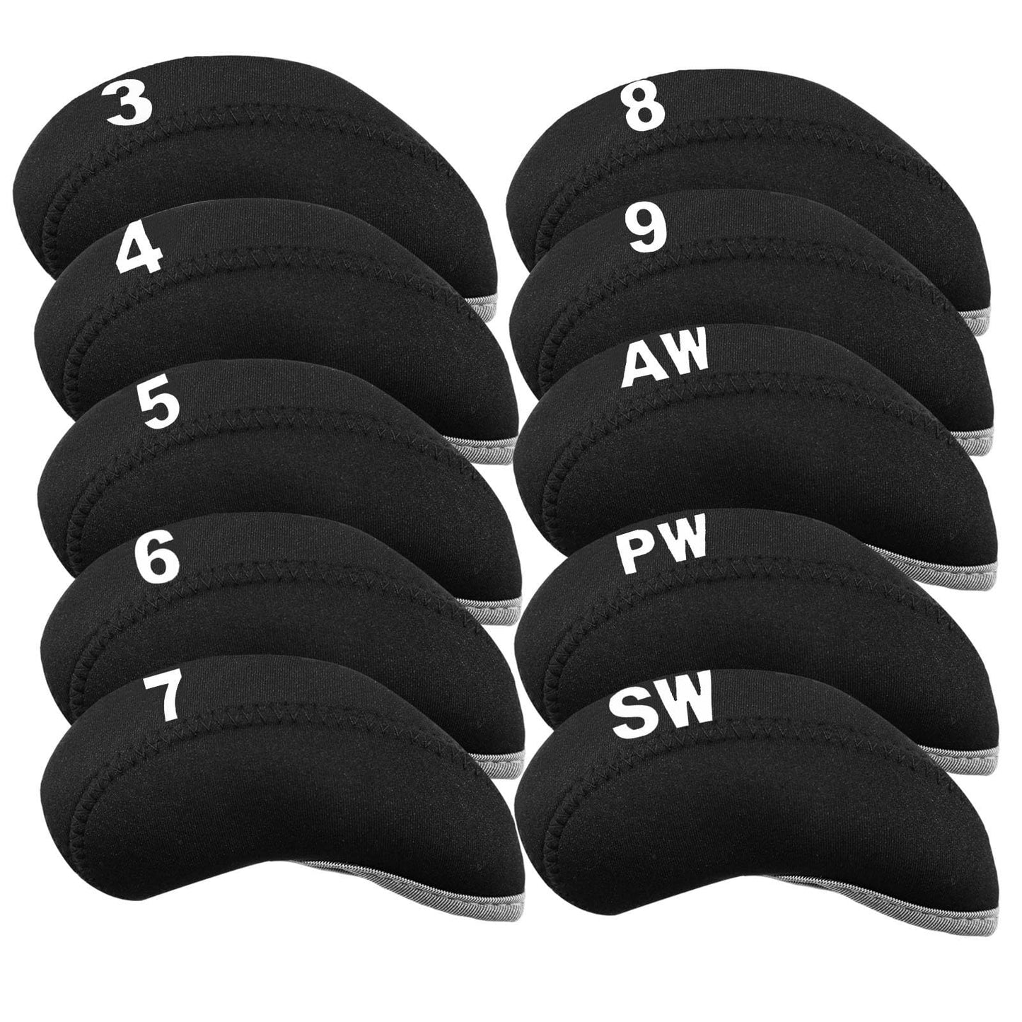 Golf Club Covers Set for Irons Neoprene Iron Head Cover Club Protector 10Pcs with/Without Top Window Accessories for Men Women (Black(Without Top Window))
