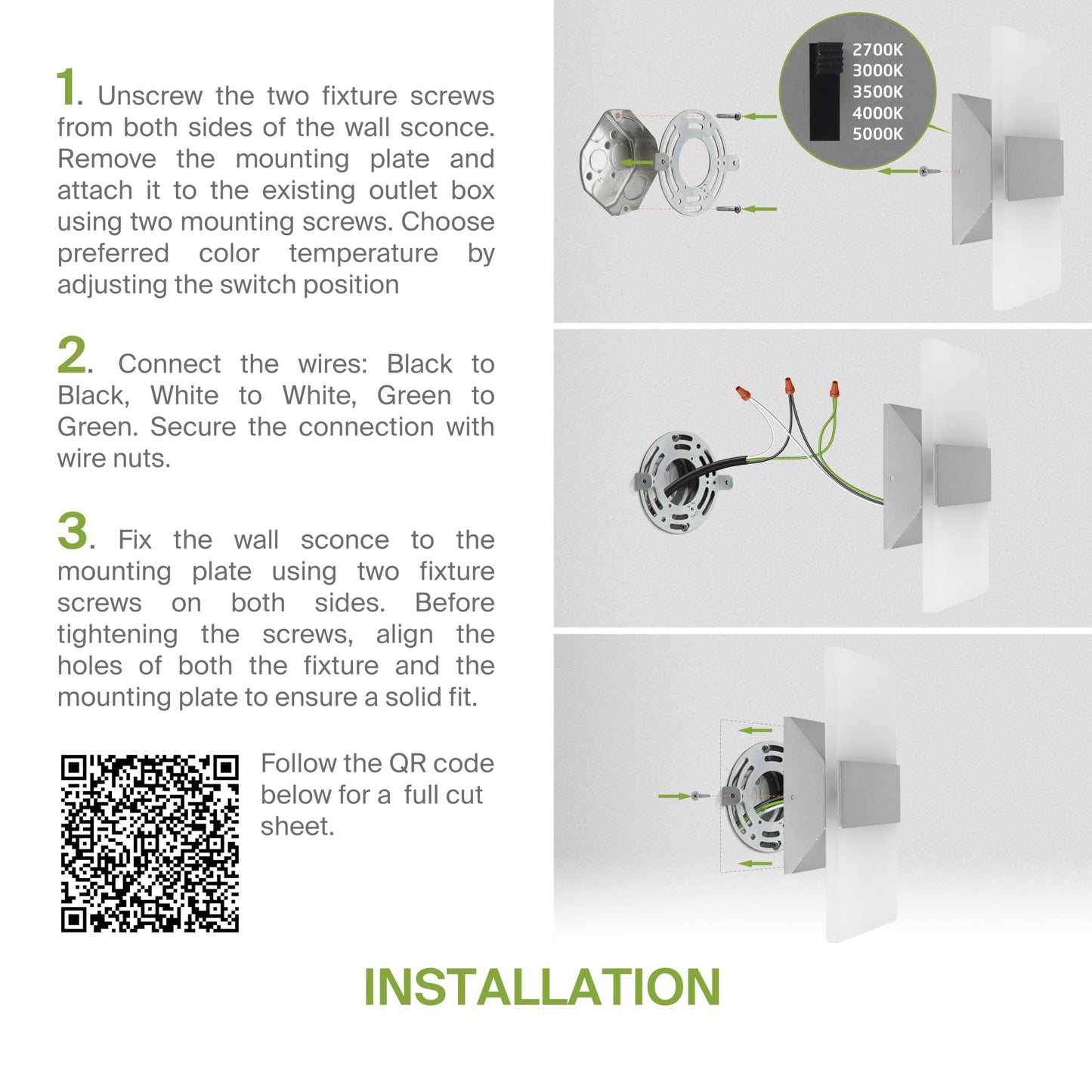 ASD 14 Inch LED Indoor Wall Sconce - Modern Interior 24W 120V 2700K-5000K Adjustable Dimmable Wall Mounted Light Fixtures, Acrylic Glass Wall Lights for Stairway, Hallway - ETL, Brushed Nickel 2 Pack