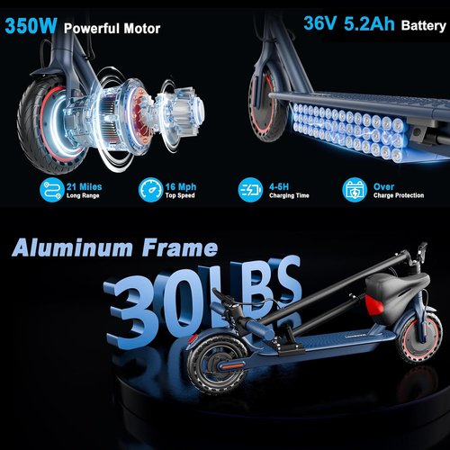 **Skiennix Electric Scooter - Folding E-Scooter for Adults with Seat | 350W Motor, 19MPH, 21-Mile Range**