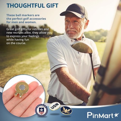 PinMart Officially Licensed United States Navy Veteran 3 Pack Magnetic Ball Markers and Hat Clip - Golf Accessories for Men and Women - Ball Markers and Hat Clip with Magnet for Golf Hats – 1 Piece