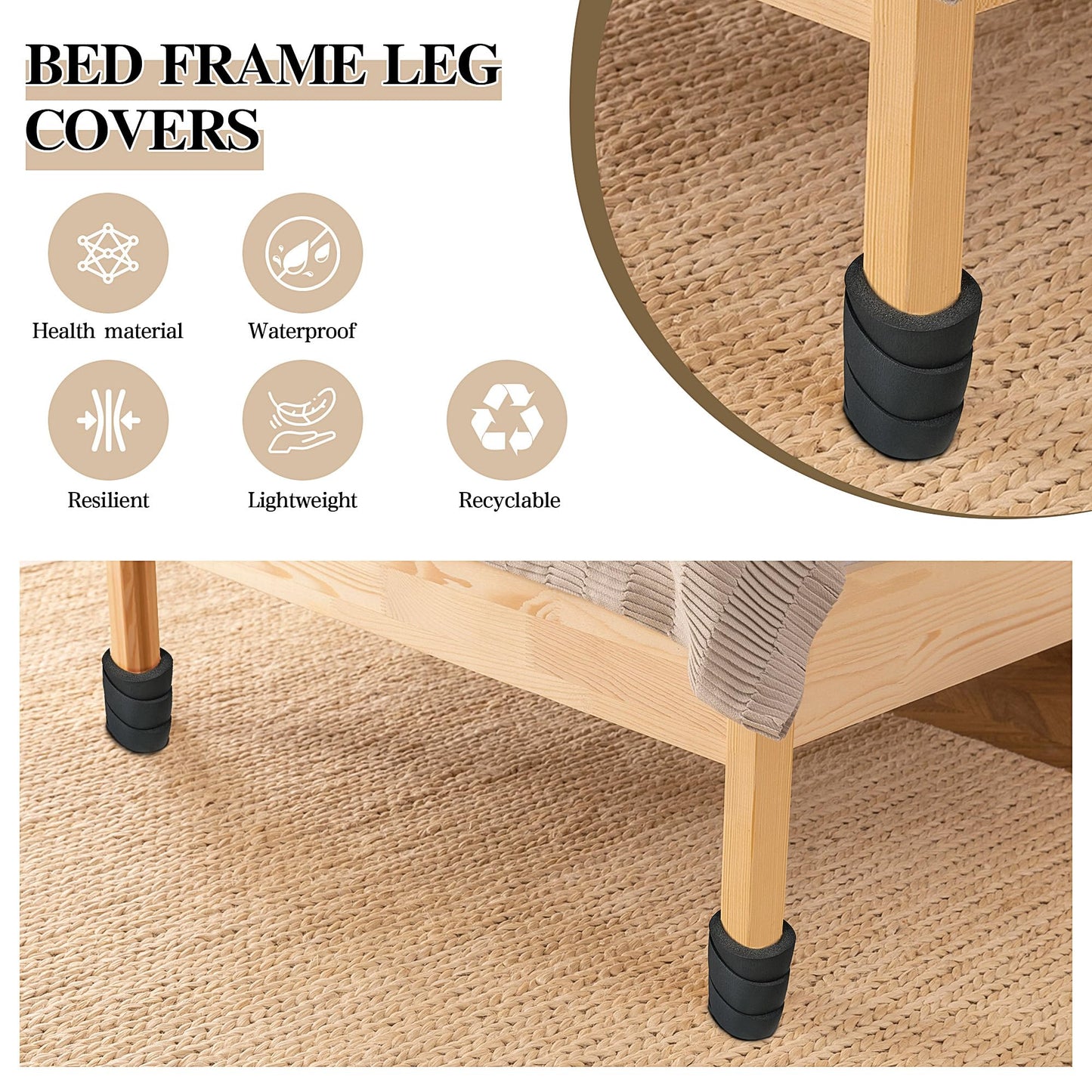 YUEYIN 4 Pcs Adjustable Bed Frame Toe Protectors, Bed Frame Leg Covers, for Protectors Toes from Collision with Bed and Furniture Leg, Thicker and More Flexible, Black