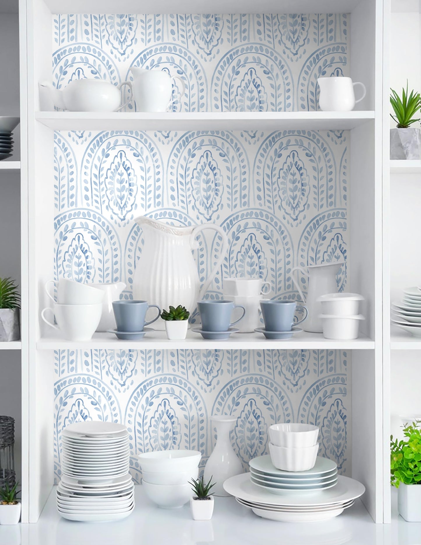 Micpolo Peel and Stick Wallpaper Modern Wall Paper Boho Contact Paper Removable Wallpaper Peel and Stick Blue and White Self-Adhesive for Bathroom Bedroom Kitchen Wall Decor 17.3" x 118"