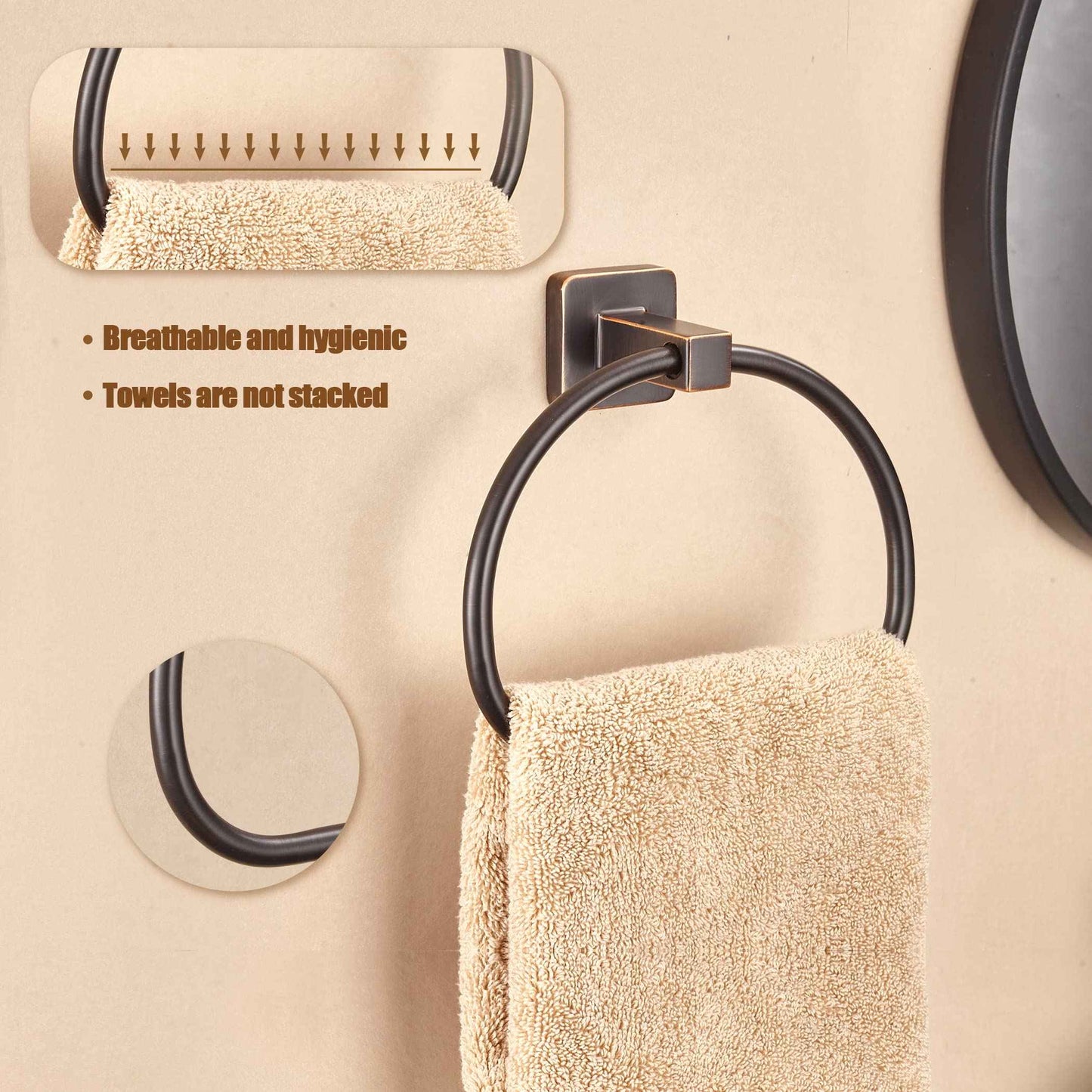 WOLIBEER Bronze Towel Ring,Bathroom Hand Towel Holder Wall Mount,Oil Rubbed Towel Rack Rustic Towel Hanger ORB Farmhouse Bathroom Accessories