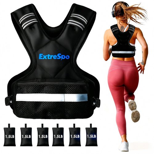 ExtreSpo Adjustable Weighted Vest for Women and Men, 11-20lb Weight Vest with 6 Ironsand Weights, Body Weight Vest Exercise Set with Reflective Strip for Strength Training and Workout