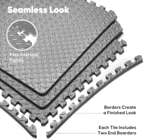 Home Gym Mat - EVA Interlocking Foam Exercise Tiles for Workouts & Play Areas | Grey, 24x24 in, 16 Tiles