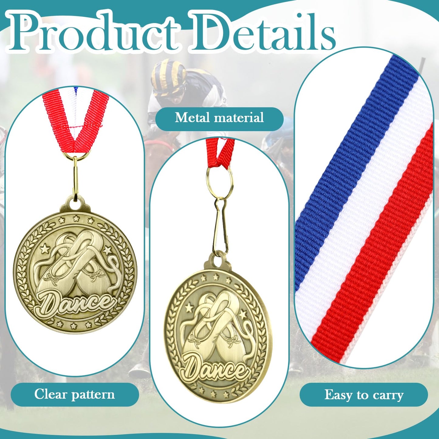 Ferreve 24 Pcs Dance Award Medals with Neck Ribbons Dance Trophy Ballet Competitions Award Prize Ballet Party Winner Gift for Dancers