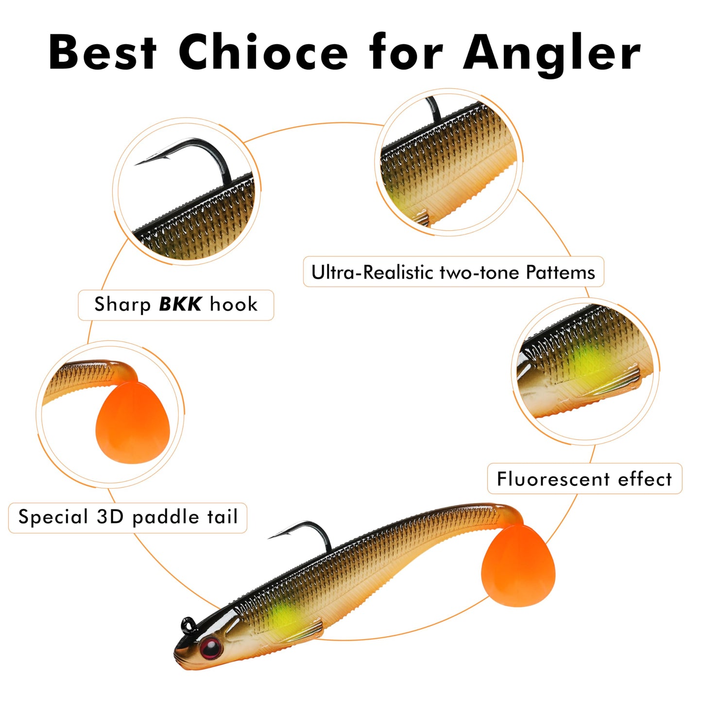 TRUSCEND Shadtale Easy Catch Soft Fishing Lures with BKK Hooks - Trembly Sinking and Vibrating Swim for More Bites, Pre-Rigged Swimbaits for Bass, Trout, Crappie, Walleye, Freshwater Saltwater Fishing