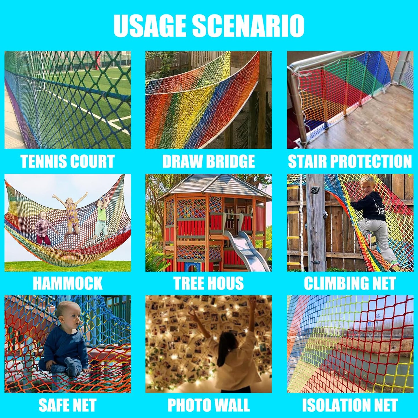 Bunifa Kids Outdoor Balcony & Playground Climbing Net - Knotless Polyester Sports Netting